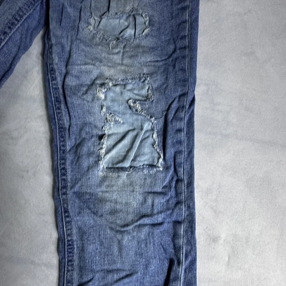 Justice Straight Jeans Girls 12 Blue Denim Stretch Frayed Hem Distressed Grunge